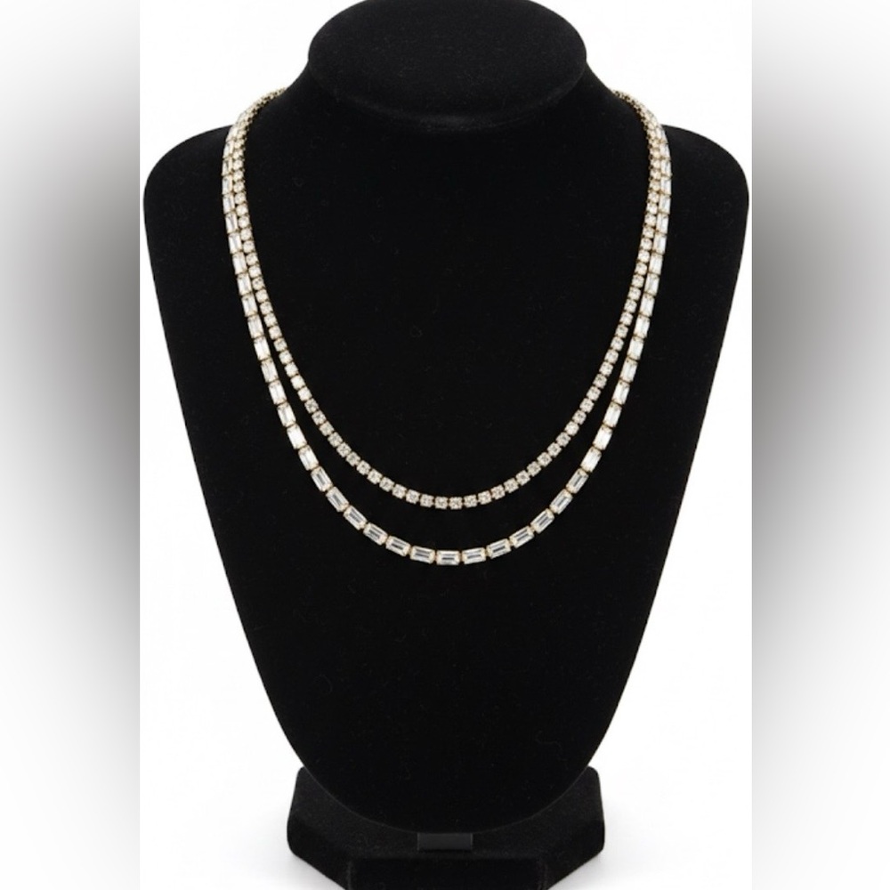 J.Crew Layered Gold Tone and Crystal Necklace